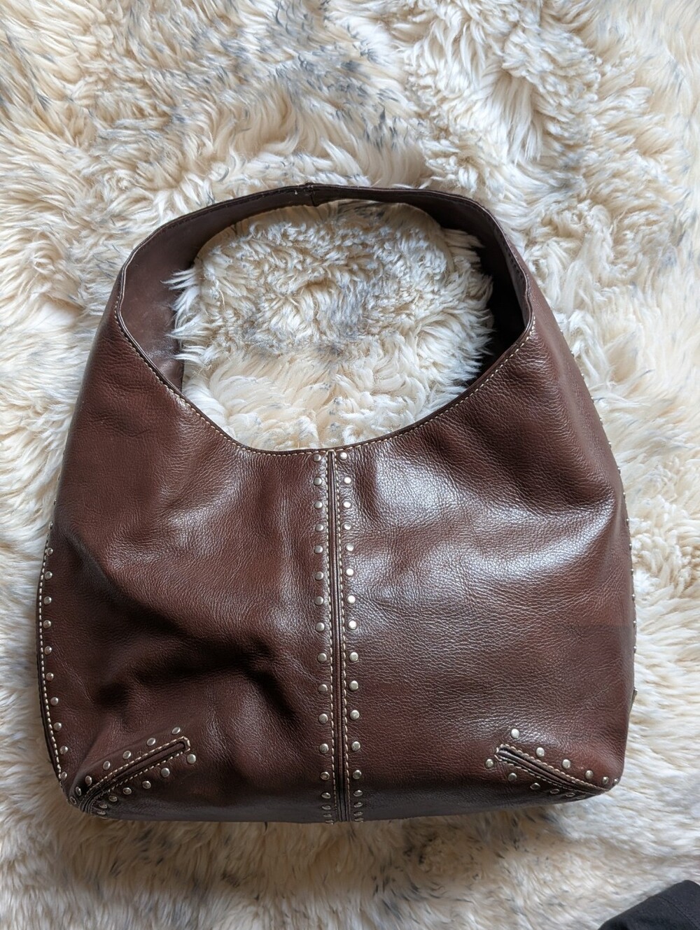 Michael Kors Brown Studded Leather Hobo Bag